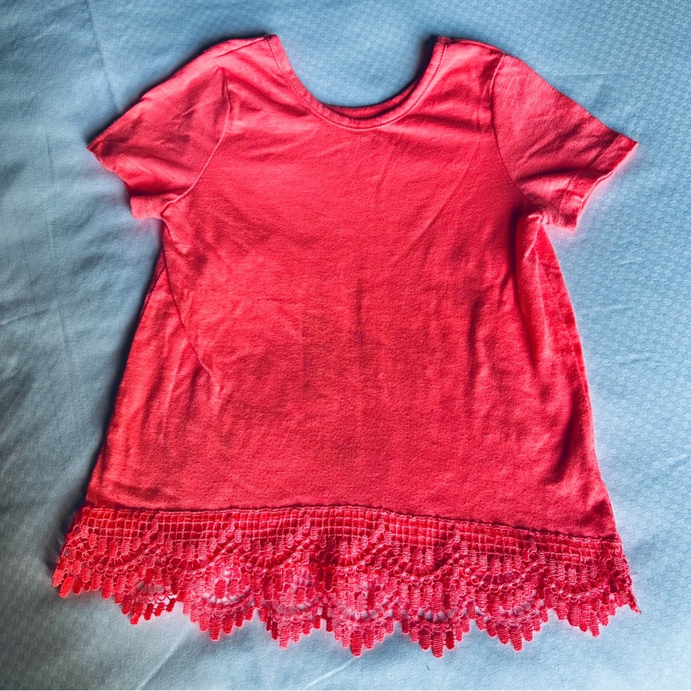 5x$25 Extremely Me Coral Scalloped Lace T-shirt, 5